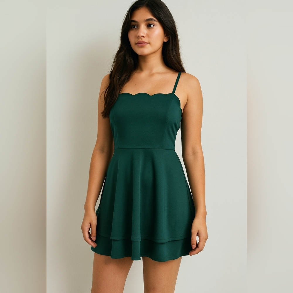 Speechless Green Scallop Edge Fit & Flare Mini Dress Junior Size Large